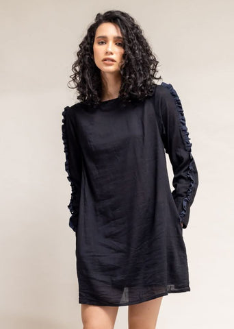 A Model Wearing Black Upcycled Cotton  Carrie  Black Dress, curated by Only Ethikal
