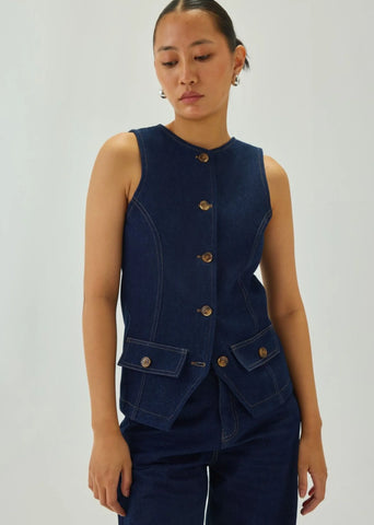 Denim Oval Neck Waistcoat