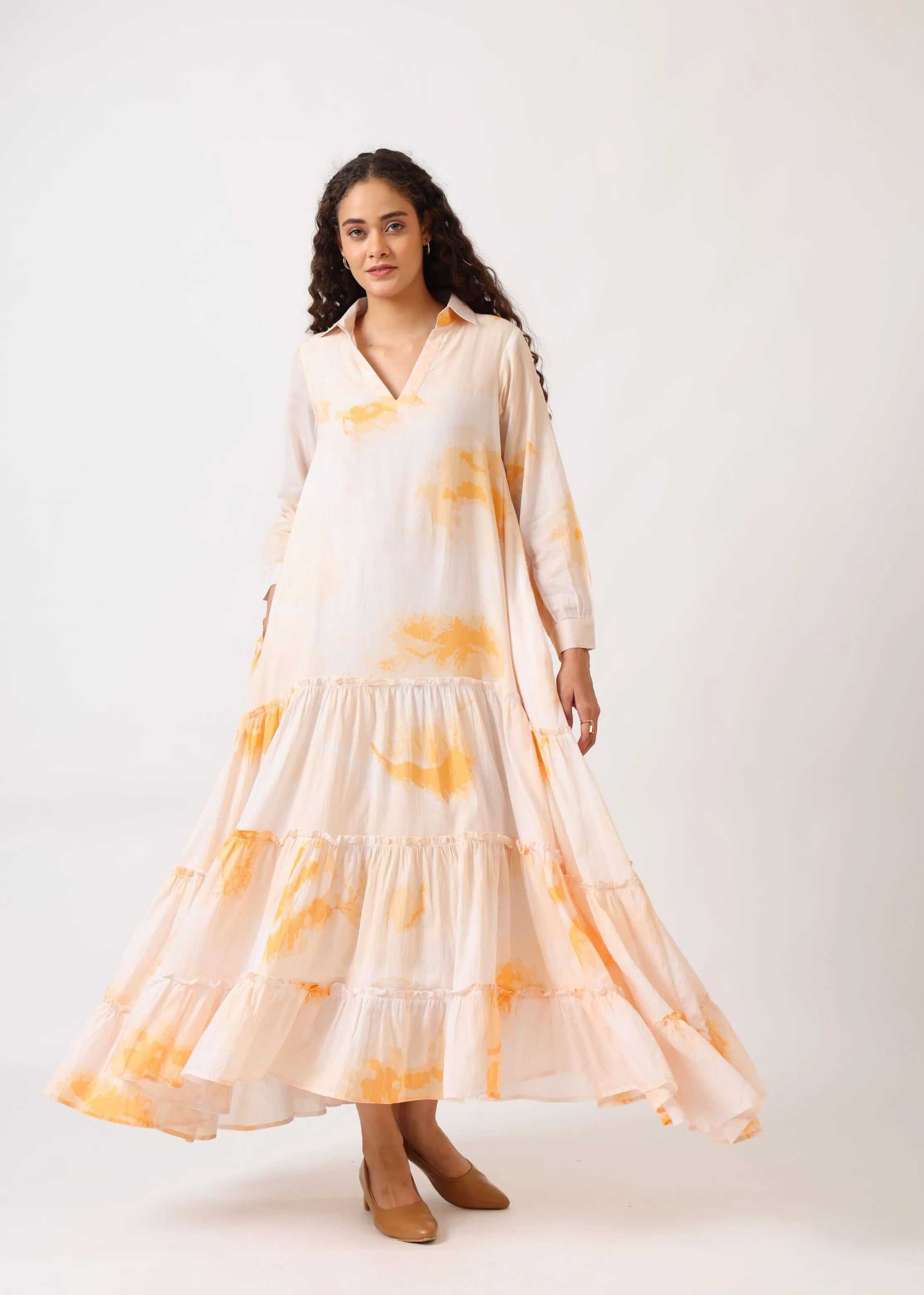 A Mom & Me Duo Wearing Multicolor Mul Cotton Blush Bloom Tiered Dress | Mom & Me Duo Set, created by Only Ethikal