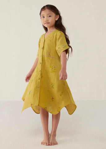 Kids Inoya Linen Dress- Ochre