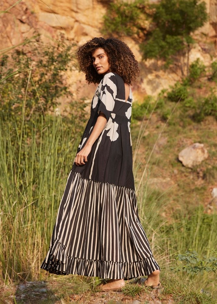 A Model Wearing Black Pure Cotton Longing Days Maxi Dress curated by Only Ethikal