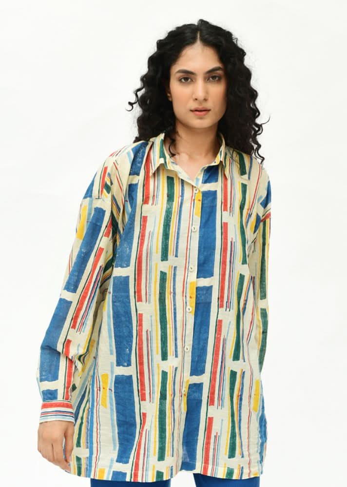A Model Wearing Multicolor Organic Cotton Empty Line Shirt , curated by Only Ethikal