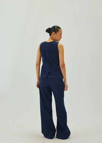 Denim Oval Neck Waistcoat