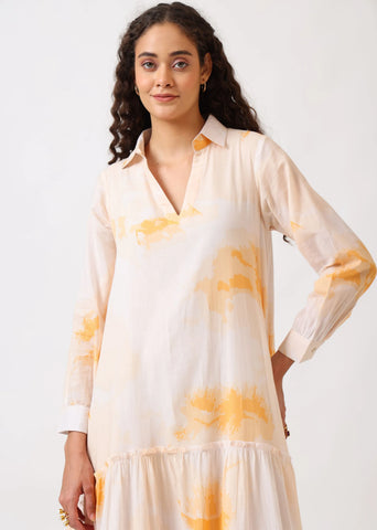 A Model Wearing Multicolor Mulmul Cotton Blush Bloom Tiered Dress, created by Only Ethikal