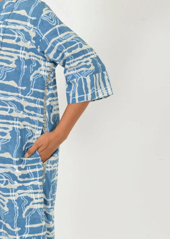 Indigo Splash Buttoned Dress