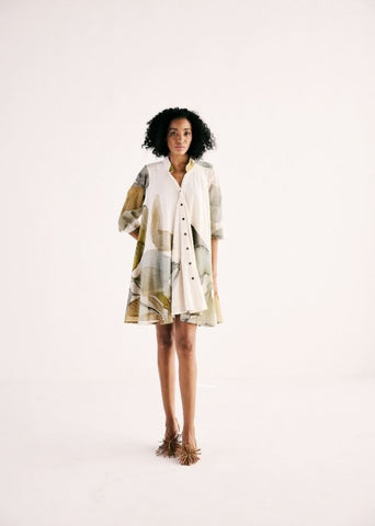 A Model Wearing Multicolor,Cotton Mul Jade Swing Dress curated by Only Ethikal