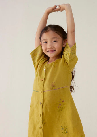 Kids Inoya Linen Dress- Ochre