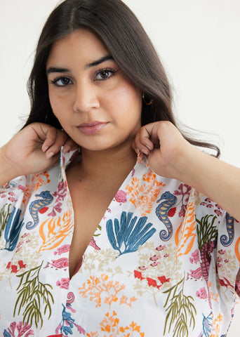 A Model Wearing White Organic Cotton Ocean Heart Cotton White Dress, curated by Only Ethikal