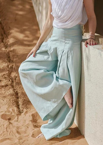 A Model Wearing Blue Linen Latifa Pants, curated by Only Ethikal