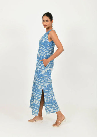 Indigo Splash Linen Maxi