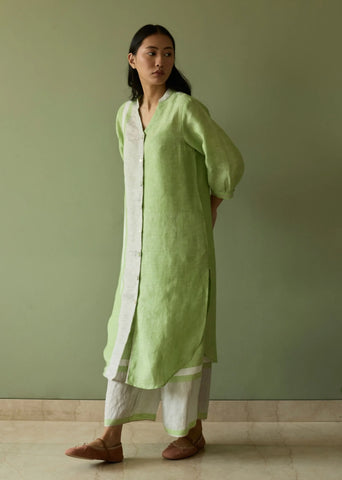 Mori Border Linen Shirt Kurta Set- Meadow