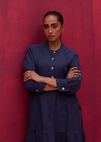 Shiri Linen Dress- Navy