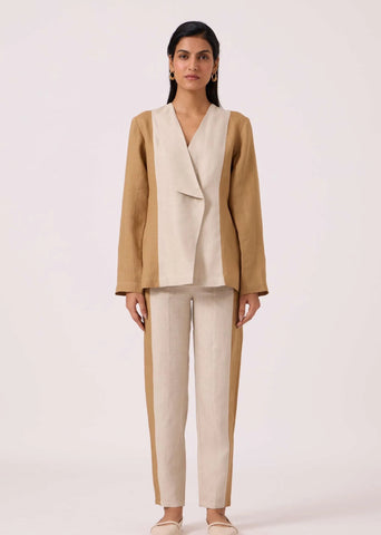 A Model Wearing Multicolor Linen Tamara Linen Panelled Pants, curated by Only Ethikal