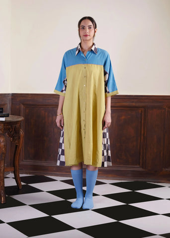 A Model Wearing Multicolor Pure Cotton Checks In The Mail Dress, curated by Only Ethikal