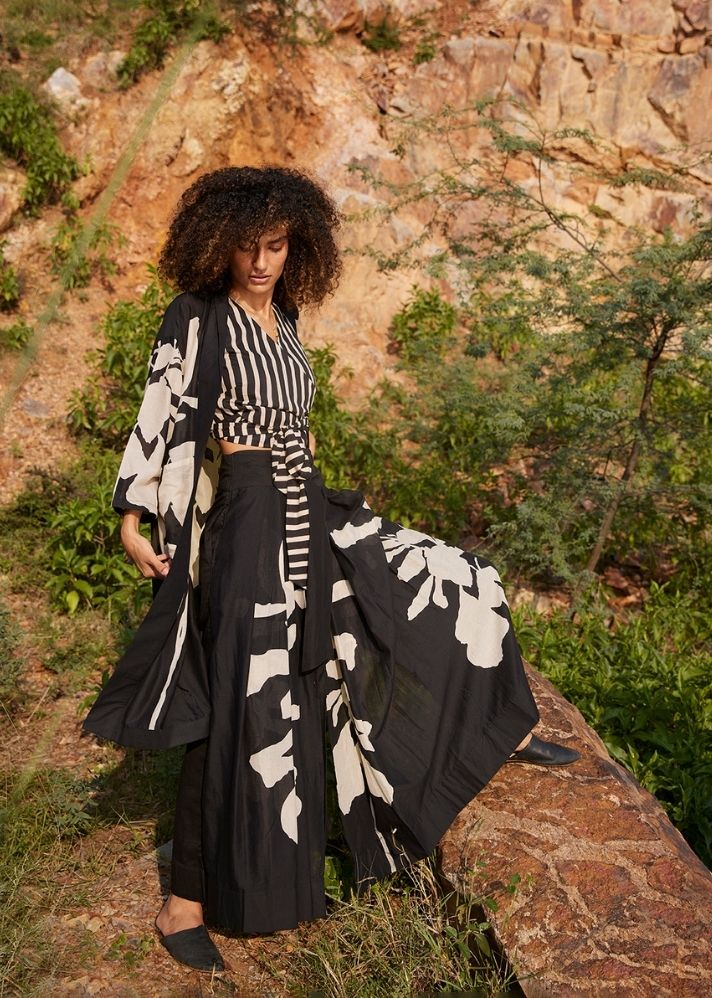 A Model Wearing Black Pure Cotton Wishful Urge Overlay curated by Only Ethikal