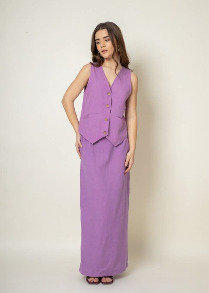 A Model Wearing Purple Organic Cotton Francis Purple Set, curated by Only Ethikal