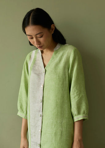 Mori Border Linen Shirt Kurta Set- Meadow
