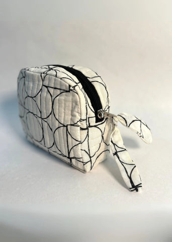 Sustainable Quilted Cotton Travel Pouch- Black & White Organizer