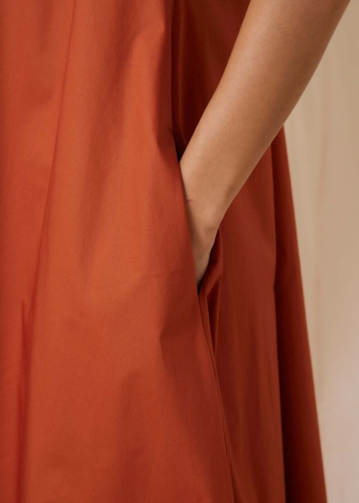 A Model Wearing  Cotton Pina Rust Cotton Dress, curated by Only Ethikal