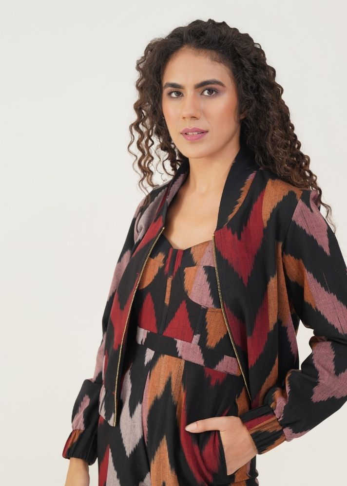 A Model Wearing Multicolor Handwoven Cotton Chaya Set, curated by Only Ethikal