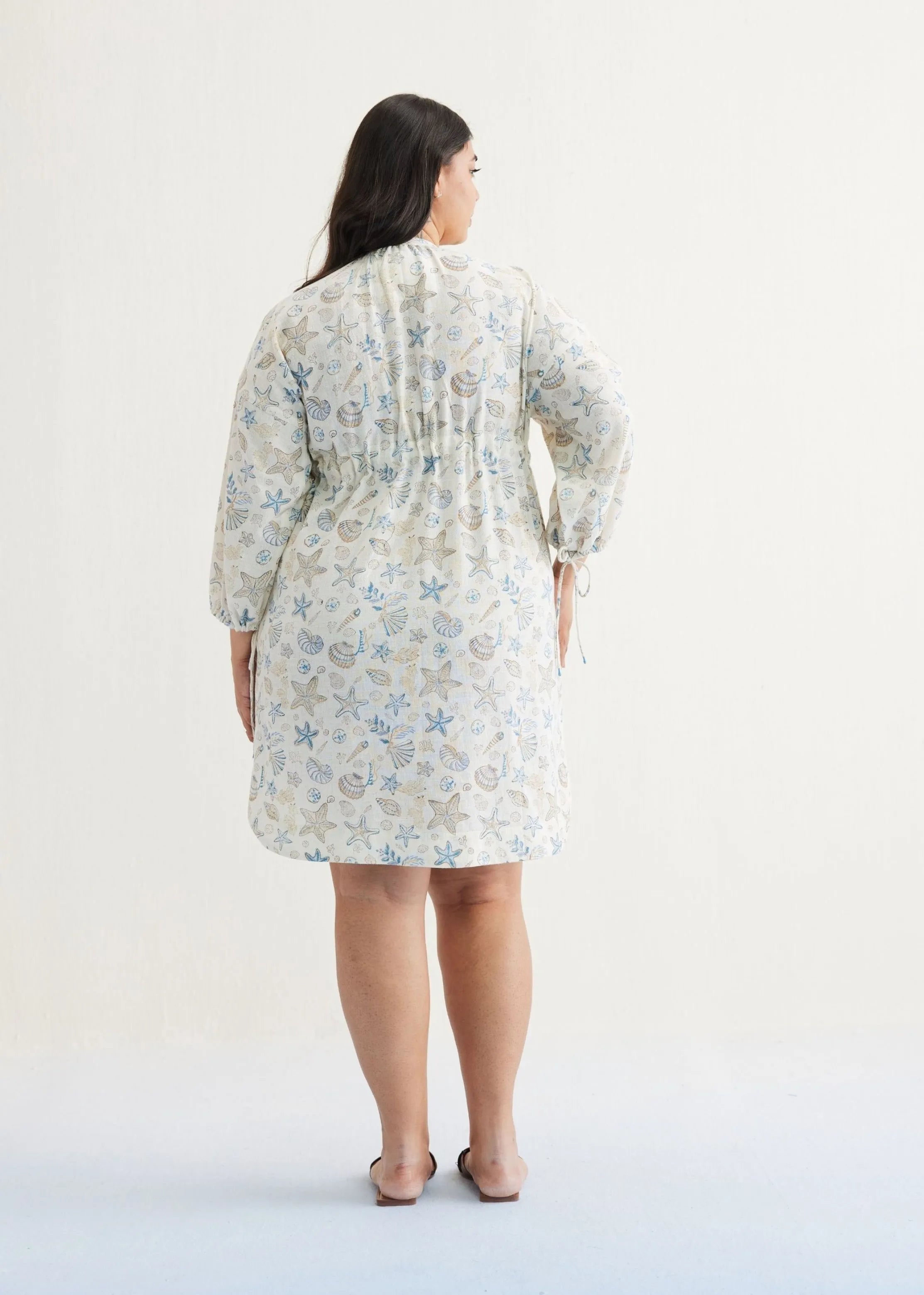 A Model Wearing Off White Handwoven Cotton The Marine Cotton Off-White Short Dress, curated by Only Ethikal