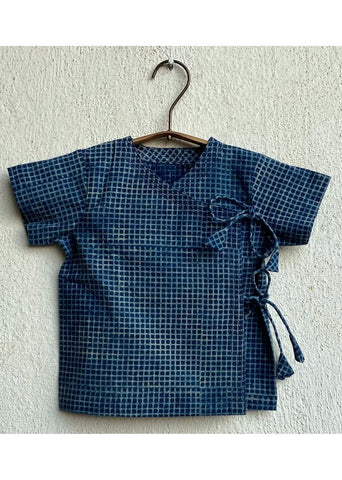 Unisex Organic Indigo Check Angarakha & Matching Pants