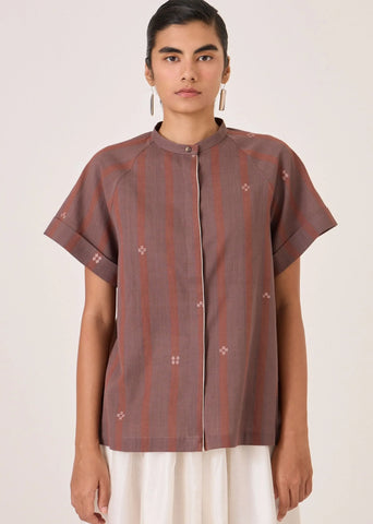 Heen Handwoven Brown Striped Top