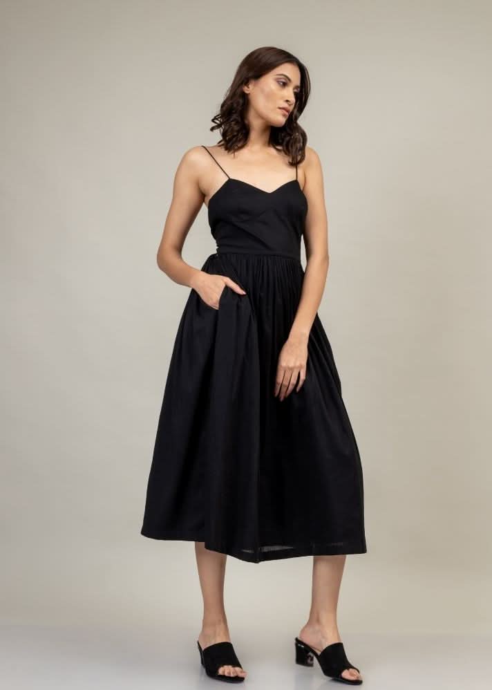 A Model Wearing Black Upcycled Cotton Mary Black Dress, curated by Only Ethikal