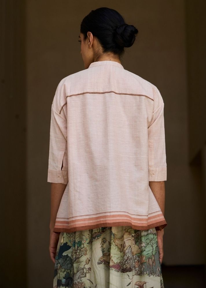 A Model Wearing Pink Handwoven Cotton Pele Handwoven Pink Striped Top , curated by Only Ethikal