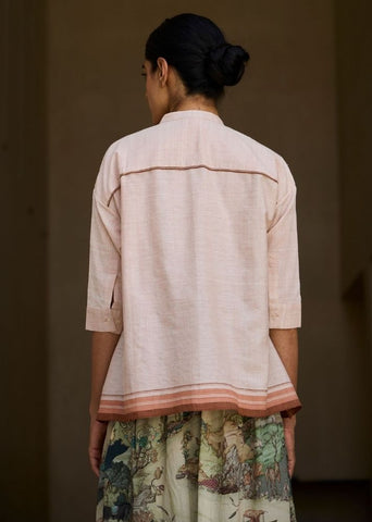 A Model Wearing Pink Handwoven Cotton Pele Handwoven Pink Striped Top , curated by Only Ethikal