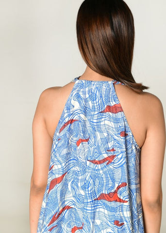 A Model Wearing Multicolor Cotton Bemberg Ponzo Halter Neck Maxi, curated by Only Ethikal