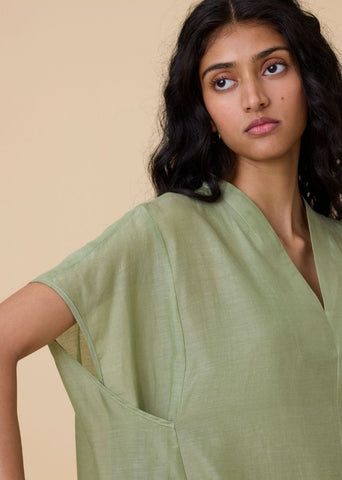 A Model Wearing Green Cotton silk Meer Green Kaftan , curated by Only Ethikal