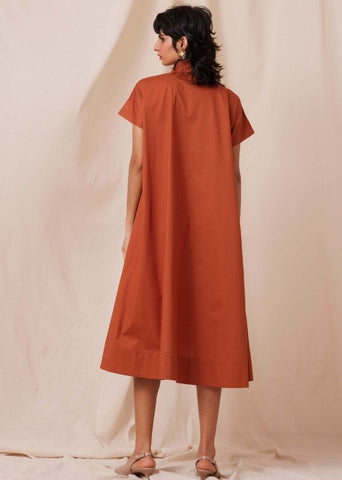 A Model Wearing  Cotton Pina Rust Cotton Dress, curated by Only Ethikal