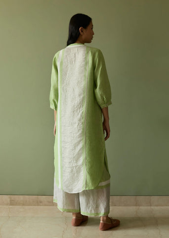 Mori Border Linen Shirt Kurta Set- Meadow