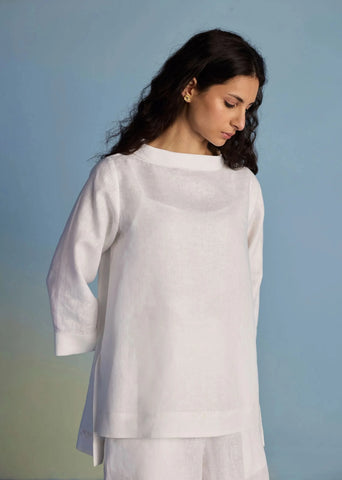 Ishi Boat-Neck Linen Co-Ord Set-White