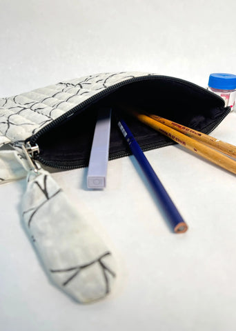 Sustainable Quilted Cotton Travel Pouch- Black & White Flat Frill Organizer