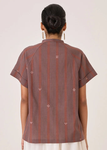 Heen Handwoven Brown Striped Top