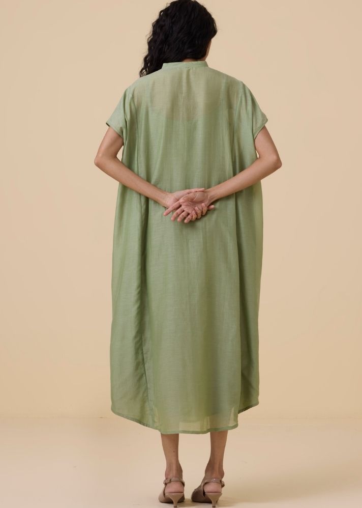 A Model Wearing Green Cotton silk Meer Green Kaftan , curated by Only Ethikal