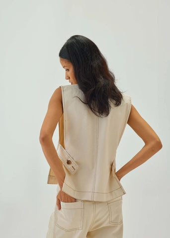 V Neck Vest With Top Stitch Detail