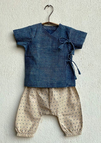 Unisex Organic Indigo Check Angarakha & Indigo Raidana Pants