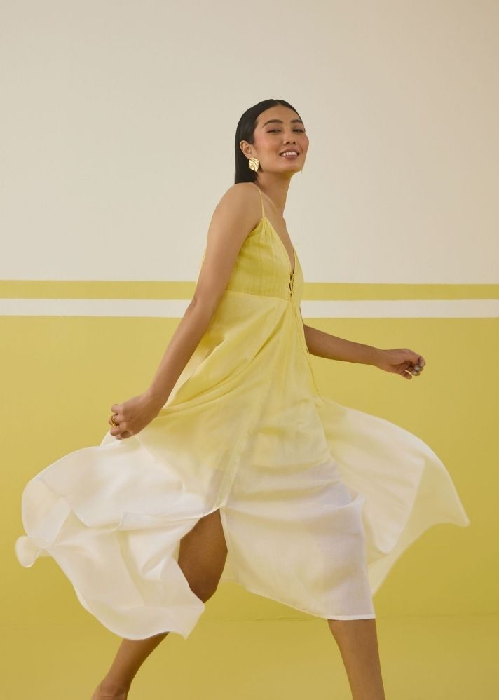 A Model Wearing Multicolor Sunshine Sea Maxi Dress, curated by Only Ethikal