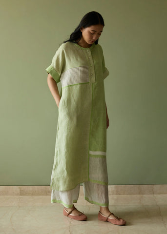 Pira Stripe Linen Tunic Kaftan Set- Meadow