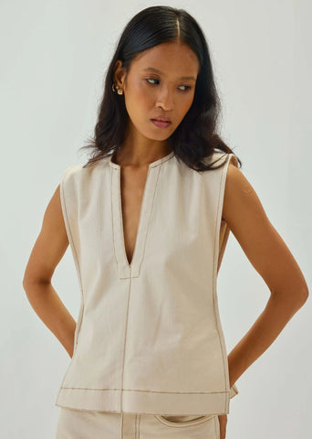 V Neck Vest With Top Stitch Detail