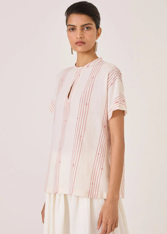 Asheni Red Striped Handwoven Top