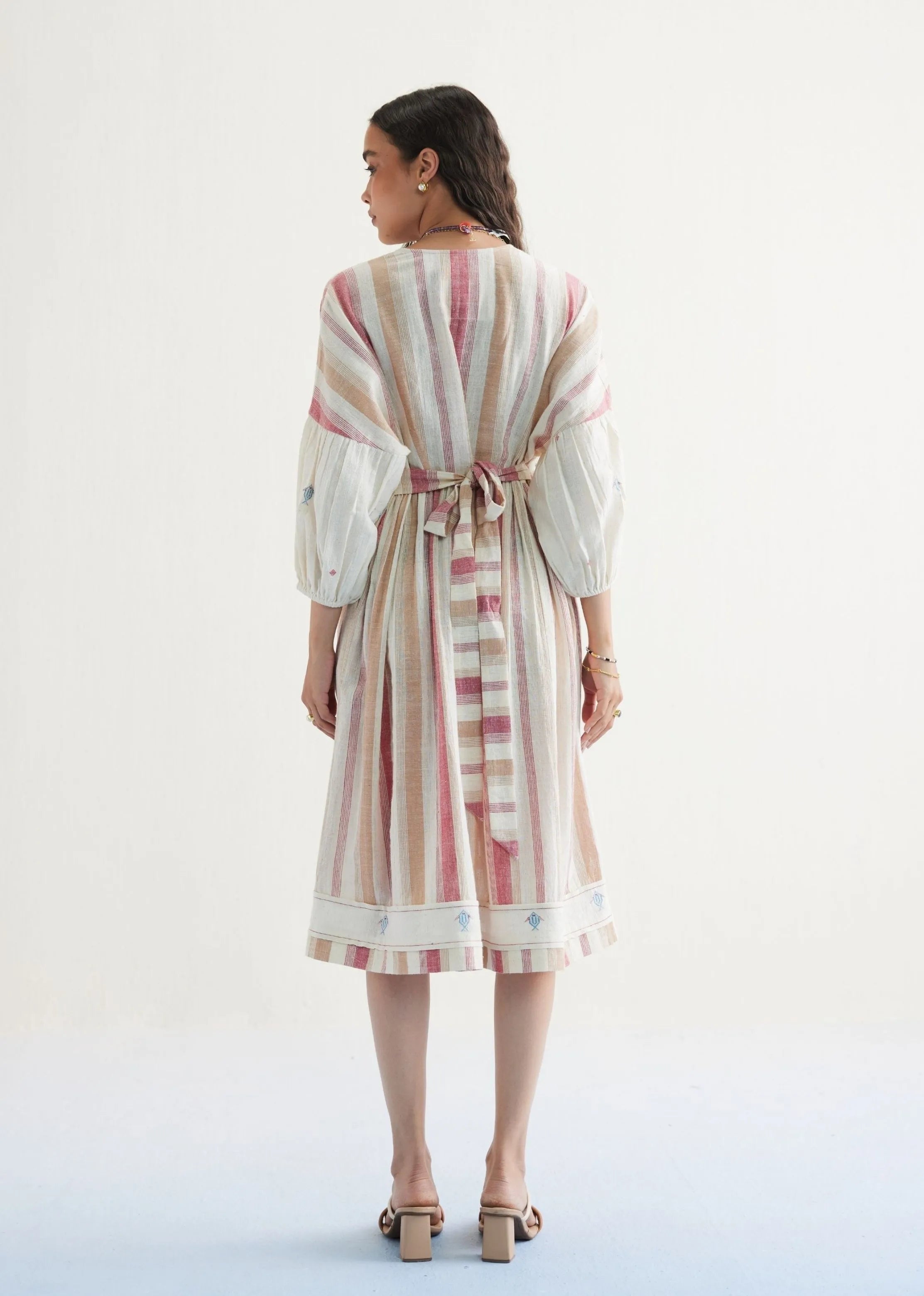 A Model Wearing Off White Handwoven Cotton The Reef Shore Cotton Off-White Midi Dress, curated by Only Ethikal