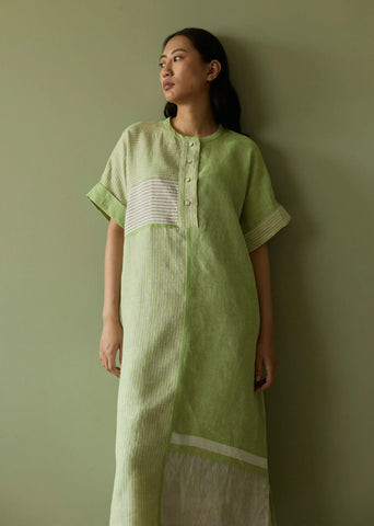 Pira Stripe Linen Tunic Kaftan Set- Meadow