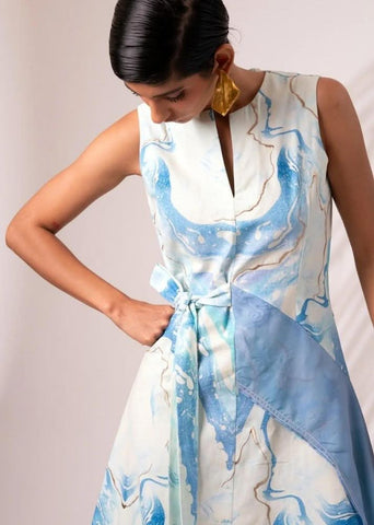 A Model Wearing Multicolor Cotton Twill Masha Midi Dress, curated by Only Ethikal