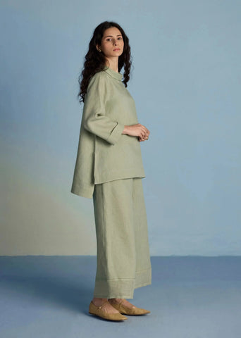 Ishi Boat-Neck Linen Co-Ord Set-Mint
