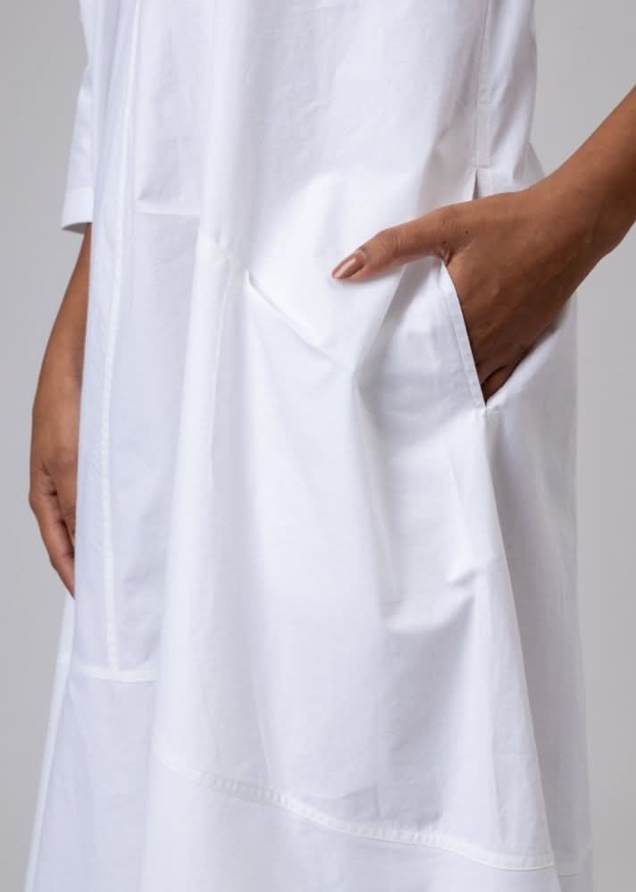 A Model Wearing White Upcycled Cotton Jill White Dress, curated by Only Ethikal