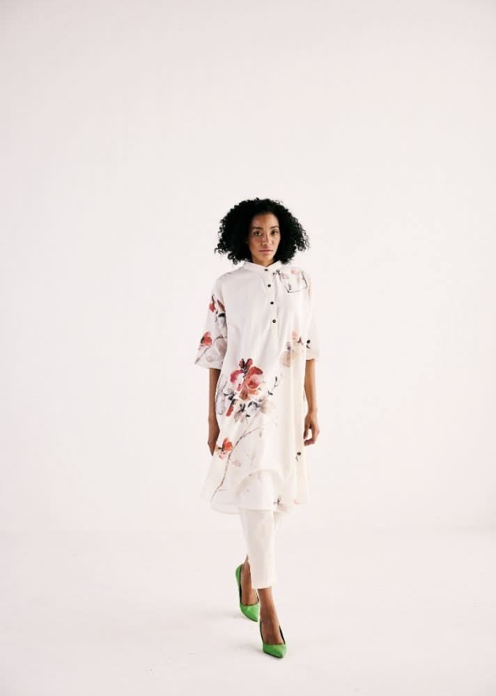 A Model Wearing Multicolor,Cotton Mul Wisteria Kurta Set curated by Only Ethikal